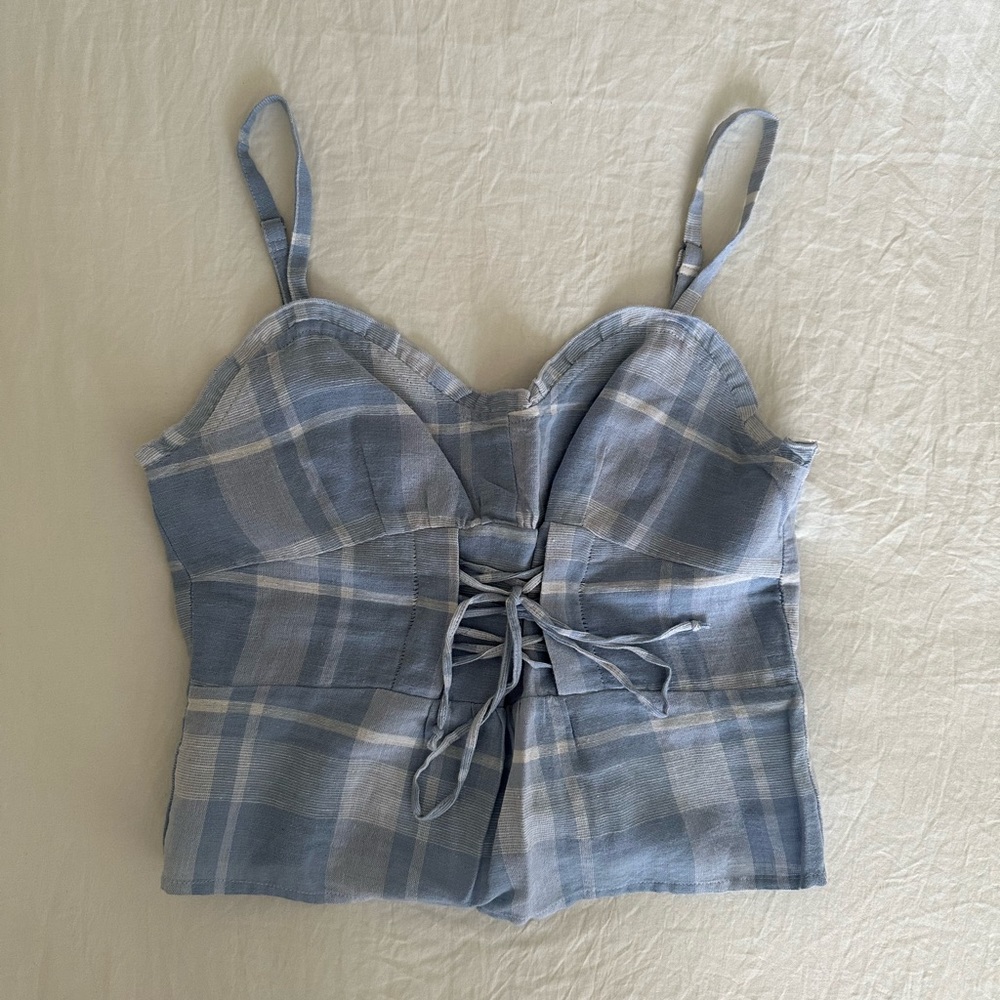 Plaid Lace Up Top